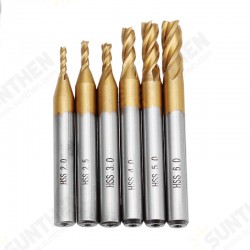 6pcs 2-6mm Titanium Coating HSS 4 Flute End Mill Cutter 6mm Shank CNC Drill Bit Set