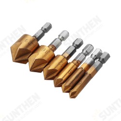 6pcs 6-19mm 82 Degree 5 Flute Titanium Chamfering Cutter Hex Shank Countersink Drill Bit