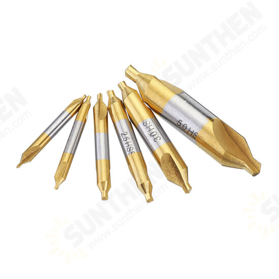 6pcs HSS Center Drill Bit 1/1.5/2/2.5/3/5mm 60 Degree Titanium Coated Countersink Drill Bit 6pcs HSS Center Drill Bit 1/1.5/2/2.5/3/5mm 60 Degree Titanium Coated Countersink Drill Bit