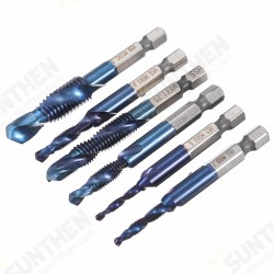 6pcs M3-M10 Combination Drill Tap Bit Set HSS 6542 Blue Nano Coated Deburr Countersink Drill Bits 6pcs M3-M10 Combination Drill Tap Bit Set HSS 6542 Blue Nano Coated Deburr Countersink Drill Bits