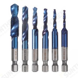 6pcs M3-M10 Combination Drill Tap Bit Set HSS 6542 Blue Nano Coated Deburr Countersink Drill Bits 6pcs M3-M10 Combination Drill Tap Bit Set HSS 6542 Blue Nano Coated Deburr Countersink Drill Bits
