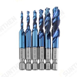 6pcs M3-M10 Combination Drill Tap Bit Set HSS Blue Nano Deburr Countersink Bits with Automatic Center Pin Punch 6pcs M3-M10 Combination Drill Tap Bit Set HSS Blue Nano Deburr Countersink Bits with Automatic Center Pin Punch