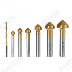 7pcs 5-10mm HSS Titanium Coated M6 Countersink Drill Bit 3 Flute Chamfer 90 Degree Chamfering End Mill Cutter