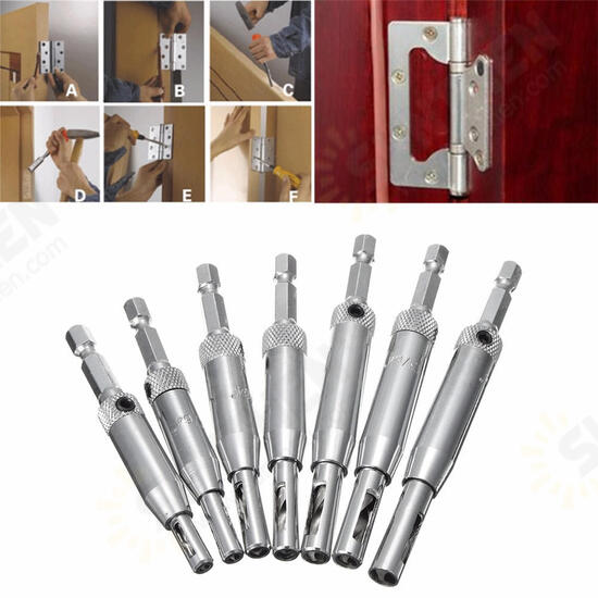 7pcs HSS Self Centering Hinge Drill Bit Door Window Cabinet Woodworking Hole Puncher