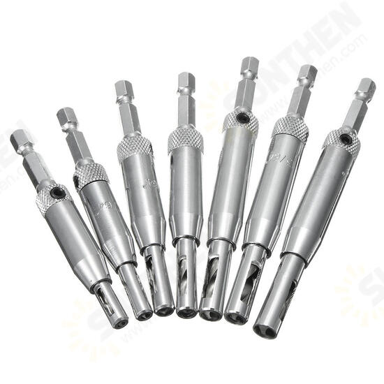 7pcs HSS Self Centering Hinge Drill Bit Door Window Cabinet Woodworking Hole Puncher