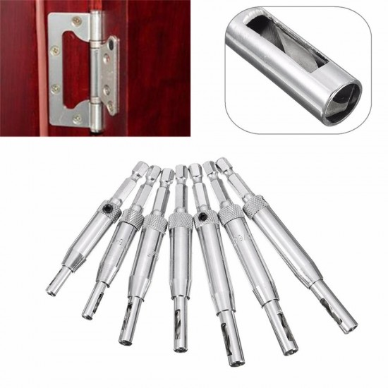 7pcs HSS Self Centering Hinge Drill Bit Door Window Cabinet Woodworking Hole Puncher