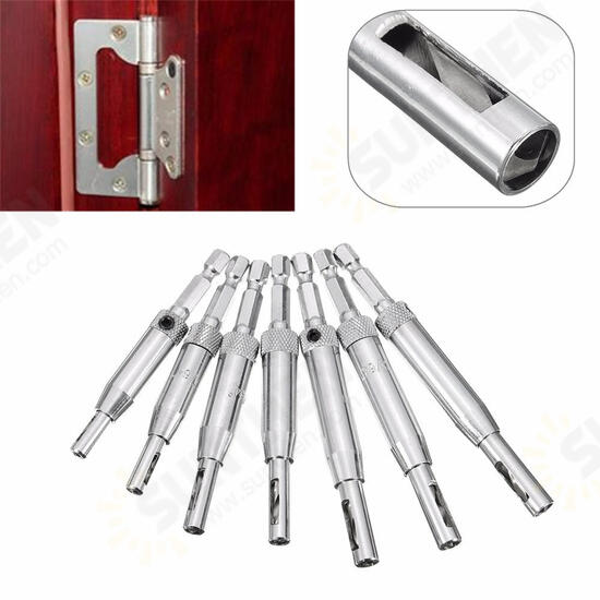 7pcs HSS Self Centering Hinge Drill Bit Door Window Cabinet Woodworking Hole Puncher