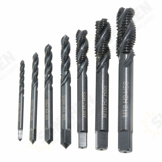 7pcs M3-M12 HSS Nitriding Coated Screw Tap Metric Right Hand Spiral Screw Thread Tap