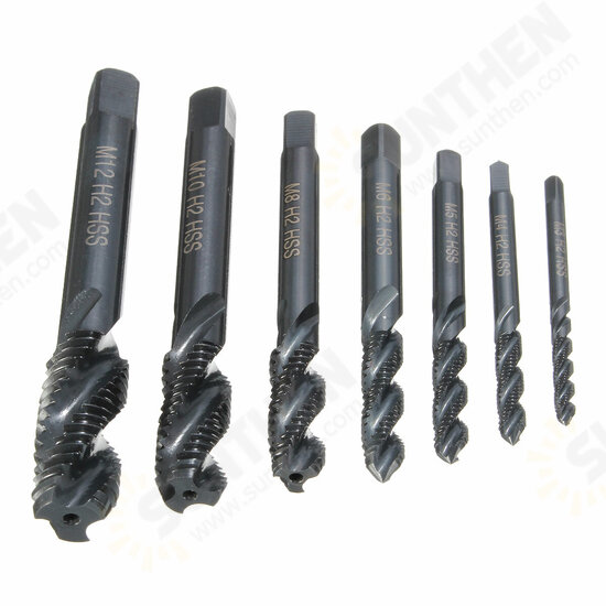 7pcs M3-M12 HSS Nitriding Coated Screw Tap Metric Right Hand Spiral Screw Thread Tap