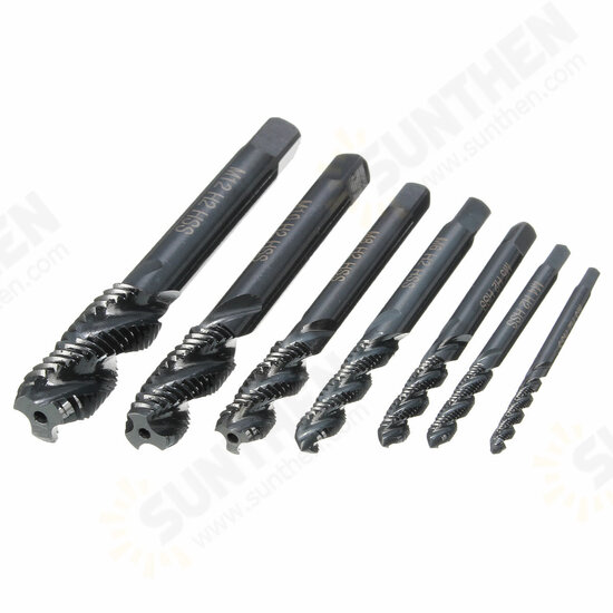 7pcs M3-M12 HSS Nitriding Coated Screw Tap Metric Right Hand Spiral Screw Thread Tap