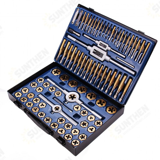 86Pcs Hard Alloy Plating Titanium SAE Tap And Die Set Combination Metric Tools Kit