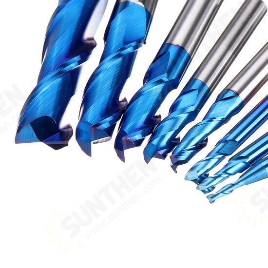 8PCS HRC55 Blue Nano Tungsten Carbide 2 Flute End Mill Set R1-R6 CNC Router Bits for Metal Wood Stainless Steel Aluminum Copper Plastic Acrylic 8PCS HRC55 Blue Nano Tungsten Carbide 2 Flute End Mill Set R1-R6 CNC Router Bits for Metal Wood Stainless Steel Aluminum Copper Plastic Acrylic