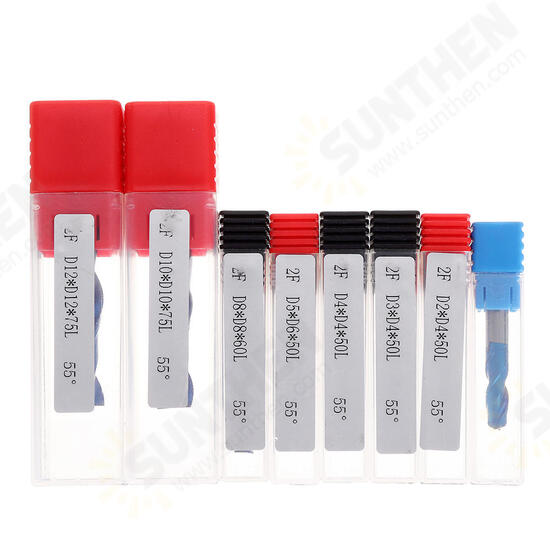 8PCS HRC55 Blue Nano Tungsten Carbide 2 Flute End Mill Set R1-R6 CNC Router Bits for Metal Wood Stainless Steel Aluminum Copper Plastic Acrylic 8PCS HRC55 Blue Nano Tungsten Carbide 2 Flute End Mill Set R1-R6 CNC Router Bits for Metal Wood Stainless Steel Aluminum Copper Plastic Acrylic