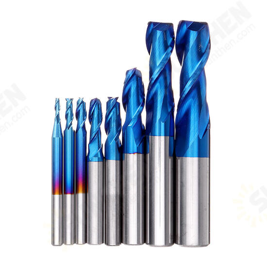 8PCS HRC55 Blue Nano Tungsten Carbide 2 Flute End Mill Set R1-R6 CNC Router Bits for Metal Wood Stainless Steel Aluminum Copper Plastic Acrylic 8PCS HRC55 Blue Nano Tungsten Carbide 2 Flute End Mill Set R1-R6 CNC Router Bits for Metal Wood Stainless Steel Aluminum Copper Plastic Acrylic