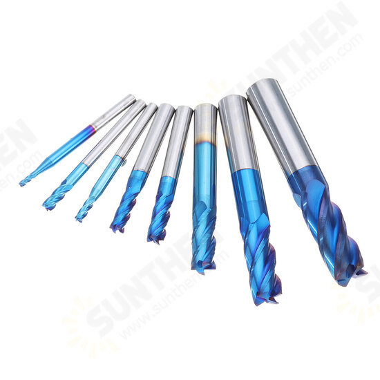 8Pcs Blue Naco 2-12mm 4 Flutes Carbide End Mill Set HRC50 Tungsten Steel Milling Cutter Tool 8Pcs Blue Naco 2-12mm 4 Flutes Carbide End Mill Set HRC50 Tungsten Steel Milling Cutter Tool
