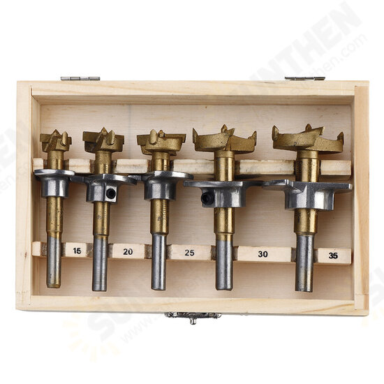 Adjustable 5PCS 15/20/25/30/35mm Forstner Drill Bit Set Titanium Coating Wood Auger Cutter Woodworking Positioning Hole Saw Cutter Hinge Hole Opener