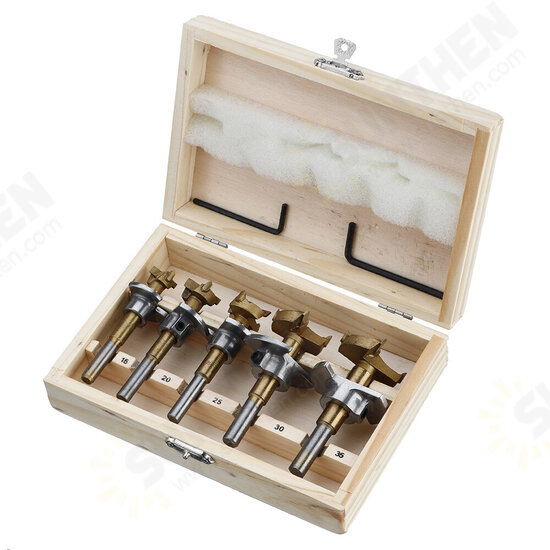 Adjustable 5PCS 15/20/25/30/35mm Forstner Drill Bit Set Titanium Coating Wood Auger Cutter Woodworking Positioning Hole Saw Cutter Hinge Hole Opener