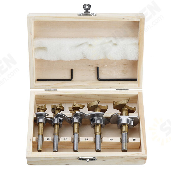 Adjustable 5PCS 15/20/25/30/35mm Forstner Drill Bit Set Titanium Coating Wood Auger Cutter Woodworking Positioning Hole Saw Cutter Hinge Hole Opener