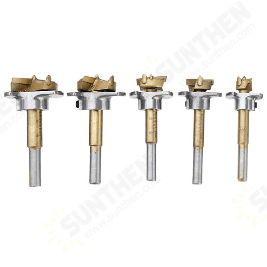 Adjustable 5PCS 15/20/25/30/35mm Forstner Drill Bit Set Titanium Coating Wood Auger Cutter Woodworking Positioning Hole Saw Cutter Hinge Hole Opener Adjustable 5PCS 15/20/25/30/35mm Forstner Drill Bit Set Titanium Coating Wood Auger Cutter Woodworking Positioning Hole Saw Cutter Hinge Hole Opener