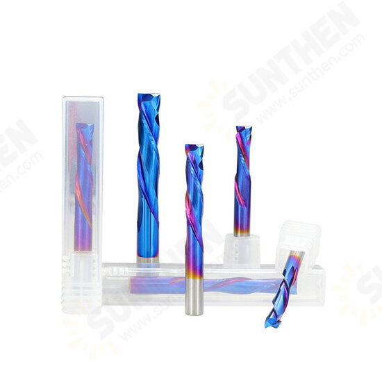 Blue Nano Coating Up Down Milling Cutter 4mm Shank Carbide CNC Router Bit 2 Flute End Mill Blue Nano Coating Up Down Milling Cutter 4mm Shank Carbide CNC Router Bit 2 Flute End Mill