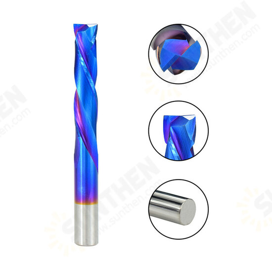 Blue Nano Coating Up Down Milling Cutter 4mm Shank Carbide CNC Router Bit 2 Flute End Mill Blue Nano Coating Up Down Milling Cutter 4mm Shank Carbide CNC Router Bit 2 Flute End Mill