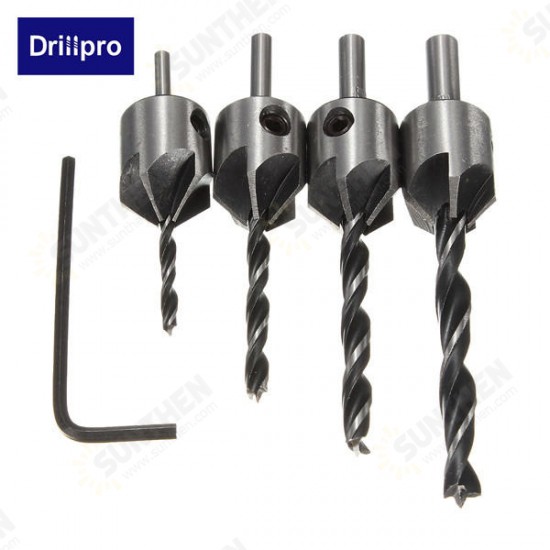 DB-C3 4pcs 5 Flute Countersink Drill Bits Reamer Woodworking Chamfer 3mm-6mm