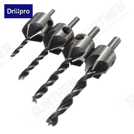 DB-C3 4pcs 5 Flute Countersink Drill Bits Reamer Woodworking Chamfer 3mm-6mm