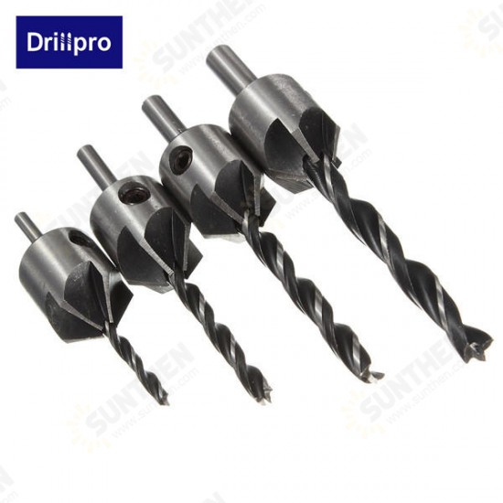 DB-C3 4pcs 5 Flute Countersink Drill Bits Reamer Woodworking Chamfer 3mm-6mm