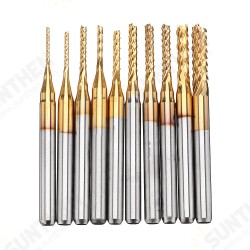DB-M1 10Pcs 0.8-3mm Titanium Coated Engraving Milling Cutter Carbide Bits
