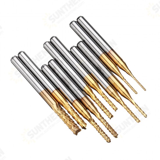 DB-M1 10Pcs 0.8-3mm Titanium Coated Engraving Milling Cutter Carbide Bits