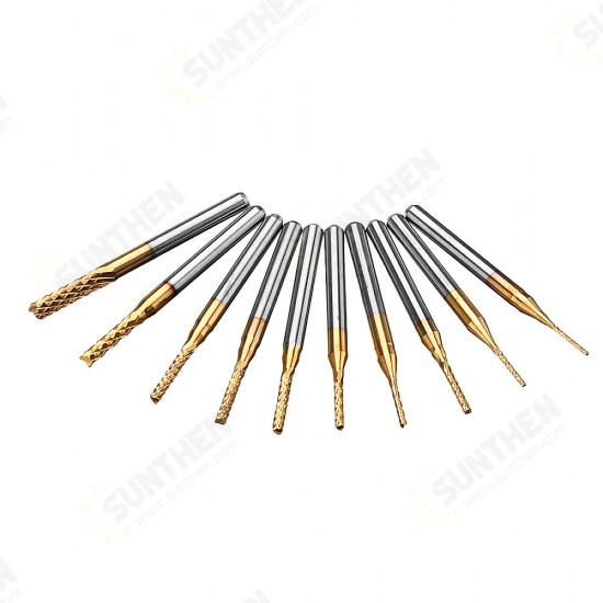 DB-M1 10Pcs 0.8-3mm Titanium Coated Engraving Milling Cutter Carbide Bits