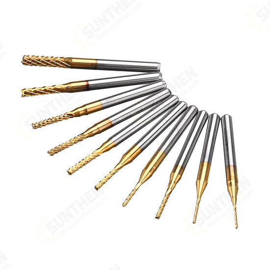 DB-M1 10Pcs 0.8-3mm Titanium Coated Engraving Milling Cutter Carbide Bits