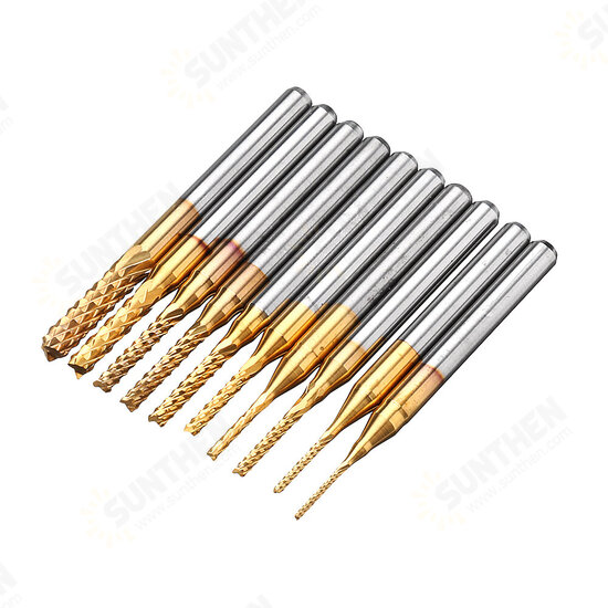 DB-M1 10Pcs 0.8-3mm Titanium Coated Engraving Milling Cutter Carbide Bits