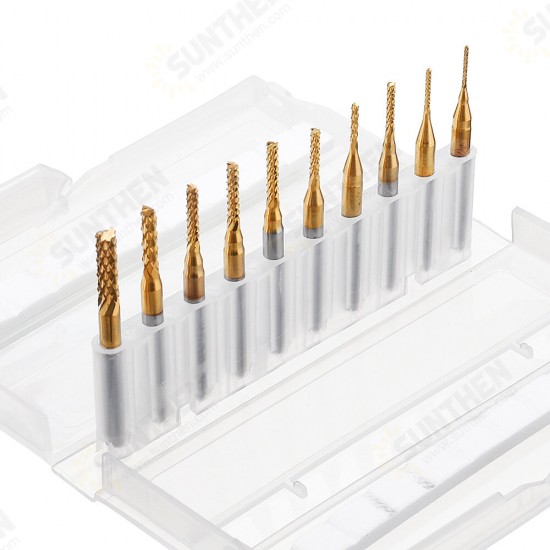 DB-M1 10Pcs 0.8-3mm Titanium Coated Engraving Milling Cutter Carbide Bits