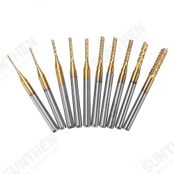 DB-M1 10Pcs 0.8-3mm Titanium Coated Engraving Milling Cutter Carbide Bits