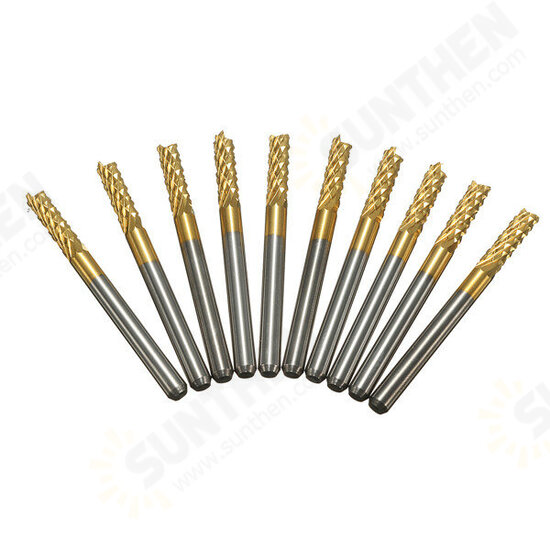 DB-M6 10pcs 3.175mm Titanium Coated Carbide End Mill Engraving Bits For CNC Rotary Burrs