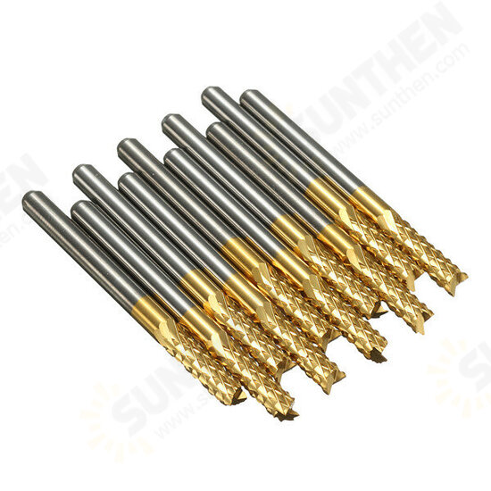 DB-M6 10pcs 3.175mm Titanium Coated Carbide End Mill Engraving Bits For CNC Rotary Burrs