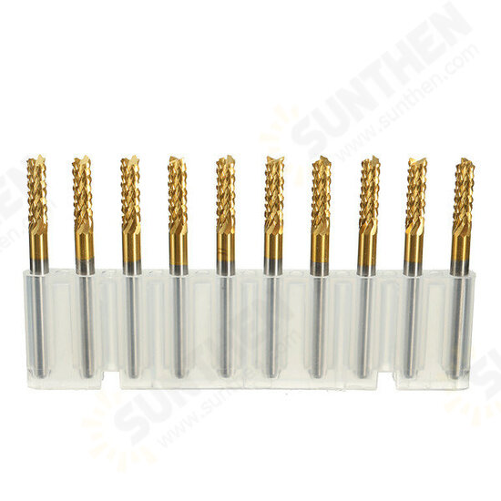 DB-M6 10pcs 3.175mm Titanium Coated Carbide End Mill Engraving Bits For CNC Rotary Burrs