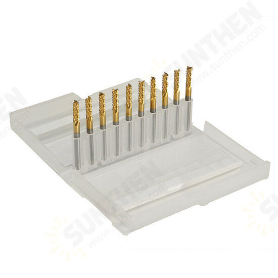 DB-M6 10pcs 3.175mm Titanium Coated Carbide End Mill Engraving Bits For CNC Rotary Burrs