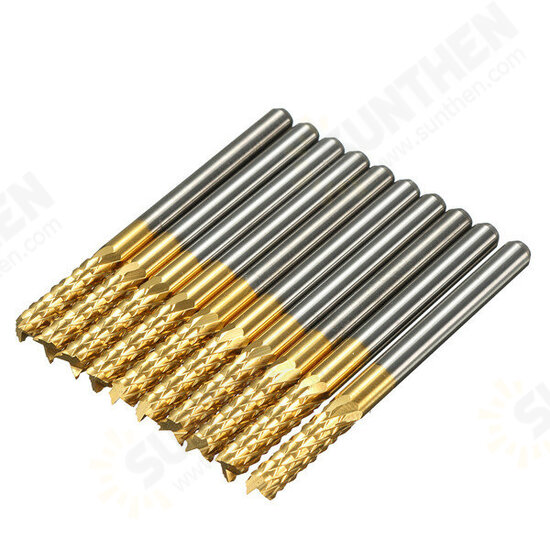 DB-M6 10pcs 3.175mm Titanium Coated Carbide End Mill Engraving Bits For CNC Rotary Burrs