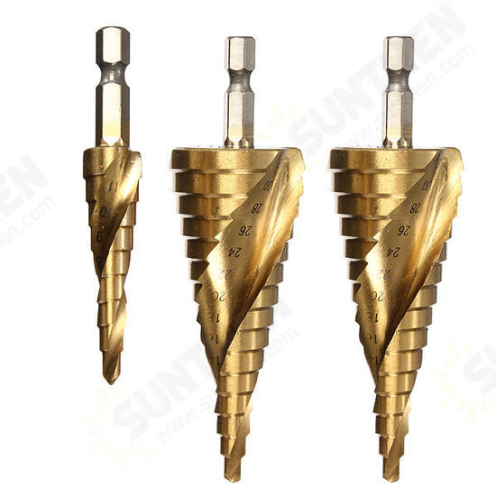 DB-S1 3pcs HSS Spiral Grooved Step Drill Bit 4-12/4-20/4-32 DB-S1 3pcs HSS Spiral Grooved Step Drill Bit 4-12/4-20/4-32