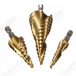 DB-S1 3pcs HSS Spiral Grooved Step Drill Bit 4-12/4-20/4-32 DB-S1 3pcs HSS Spiral Grooved Step Drill Bit 4-12/4-20/4-32