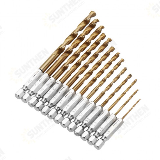 DB-T2 13pcs 1.5-6.5mm HSS Titanium Coated 1/4 Inch Hex Shank Twist Drill Bit Set