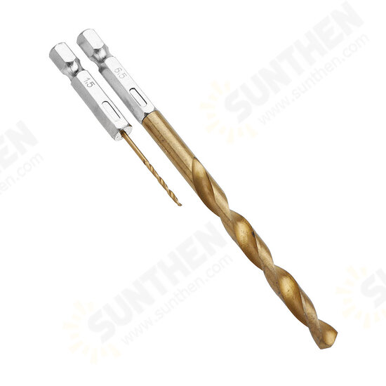 DB-T2 13pcs 1.5-6.5mm HSS Titanium Coated 1/4 Inch Hex Shank Twist Drill Bit Set DB-T2 13pcs 1.5-6.5mm HSS Titanium Coated 1/4 Inch Hex Shank Twist Drill Bit Set