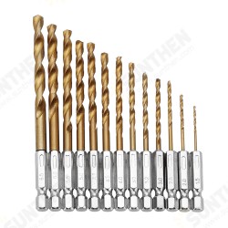 DB-T2 13pcs 1.5-6.5mm HSS Titanium Coated 1/4 Inch Hex Shank Twist Drill Bit Set