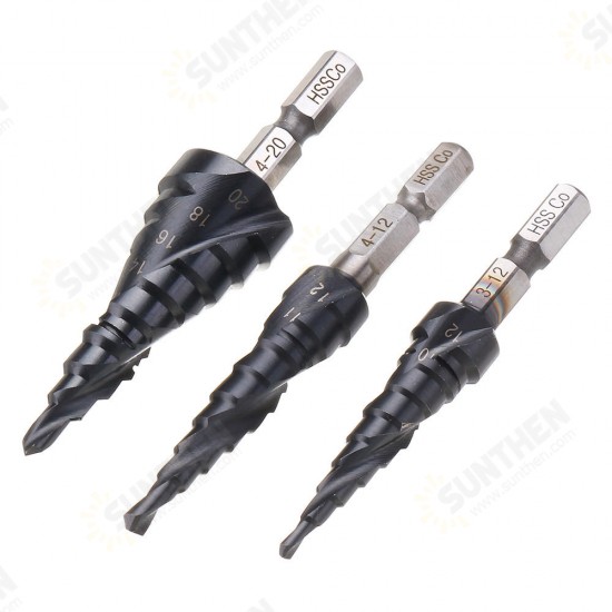 HRC89 M35 Cobalt Step Drill Bit 3-12/4-12/4-20mm TiAlN Coated Step Drill 1/4 Inch Hex Shank