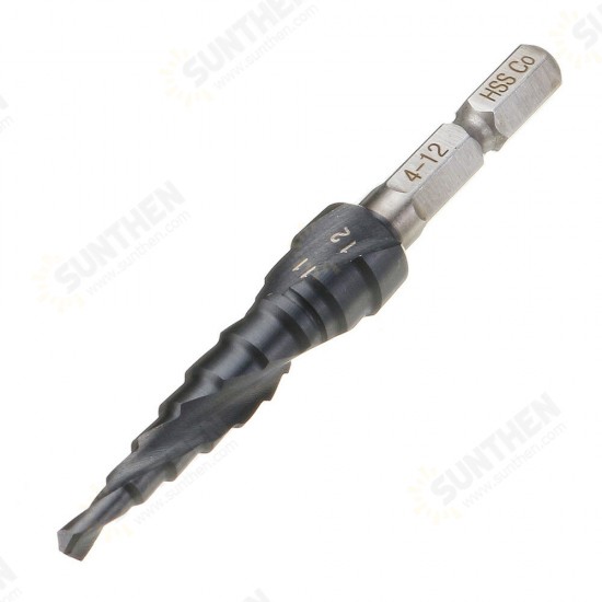 HRC89 M35 Cobalt Step Drill Bit 3-12/4-12/4-20mm TiAlN Coated Step Drill 1/4 Inch Hex Shank HRC89 M35 Cobalt Step Drill Bit 3-12/4-12/4-20mm TiAlN Coated Step Drill 1/4 Inch Hex Shank