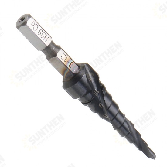 HRC89 M35 Cobalt Step Drill Bit 3-12/4-12/4-20mm TiAlN Coated Step Drill 1/4 Inch Hex Shank HRC89 M35 Cobalt Step Drill Bit 3-12/4-12/4-20mm TiAlN Coated Step Drill 1/4 Inch Hex Shank