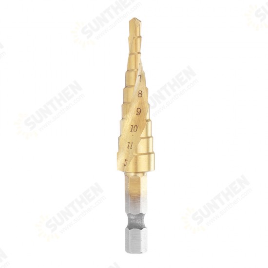 HSS 4-12mm Spiral Grooved Step Drill Bit Titanium Coated Step Cone Drill Bit