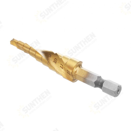 HSS 4-12mm Spiral Grooved Step Drill Bit Titanium Coated Step Cone Drill Bit